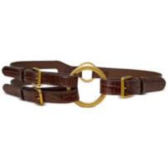 Lauren Ralph Laure 2" Tri-Strap O-Ring Crocodile-Embossed Leather Belt - Picture 1 of 2